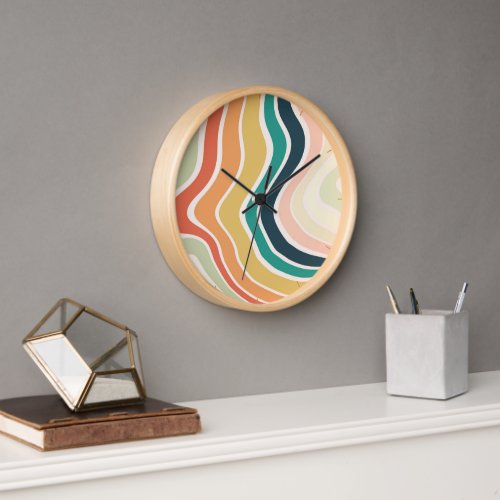 Abstract Colorful Wavy Pattern Clock