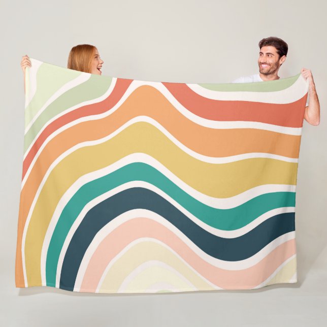 Abstract Colorful Wavy Pattern Fleece Blanket (In Situ)