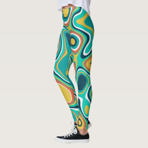 Abstract colorful wavy shapes pattern leggings
