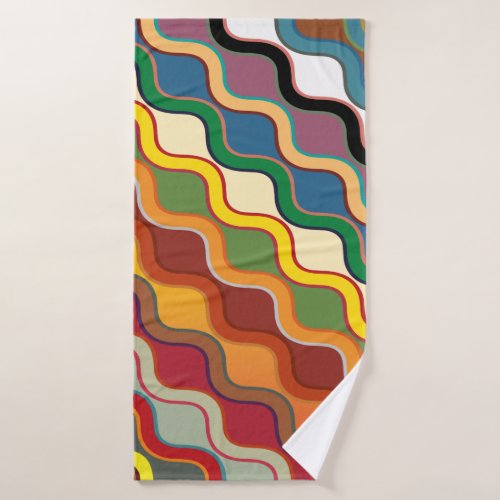 Abstract Colorful wavy Stripes Bath Towel