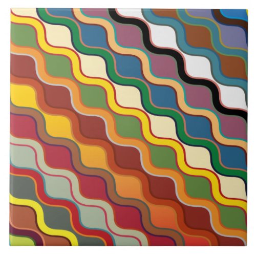 Abstract Colorful wavy Stripes Ceramic Tile