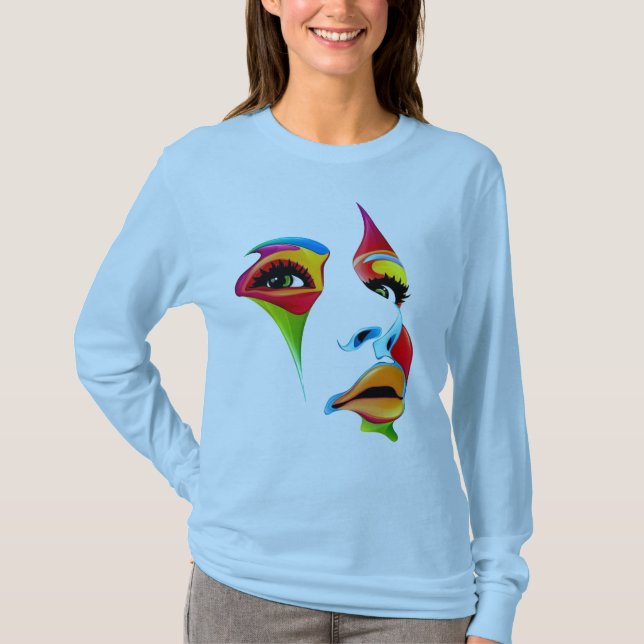 Abstract Colorful Woman Art Face” Tee (Front)