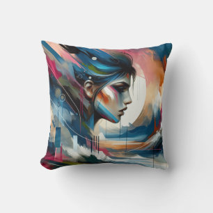 Abstract colorful woman's face  throw pillow