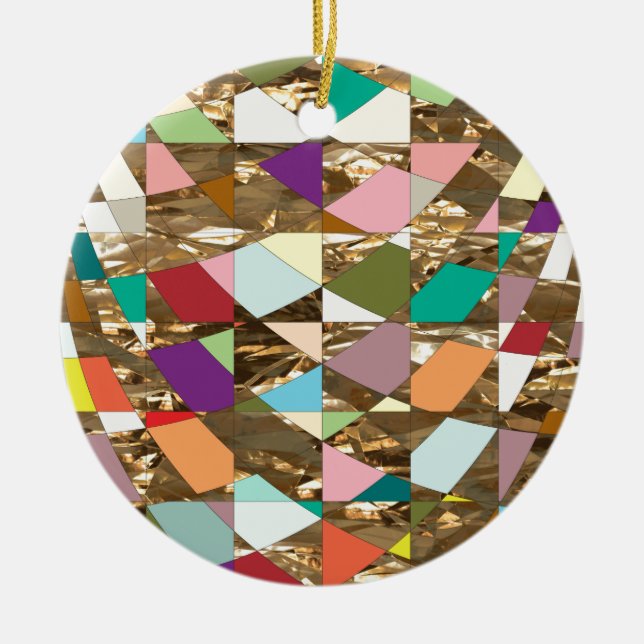 Abstract Colors Gold Foil Ceramic Ornament (Front)