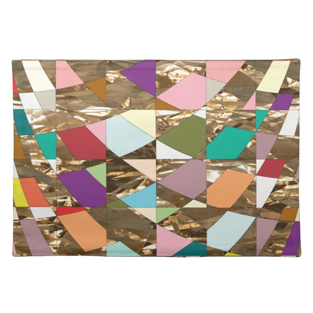 Abstract Colors Gold Foil Cloth Placemat (Front)