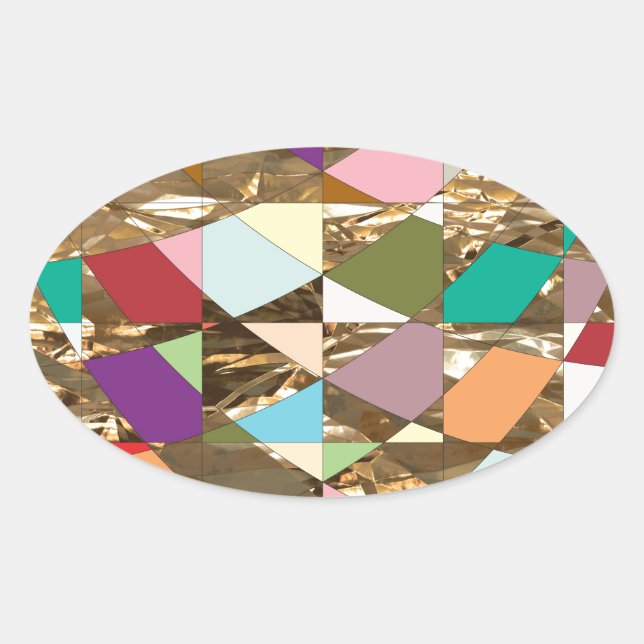 Abstract Colors Gold Foil Oval Sticker (Front)
