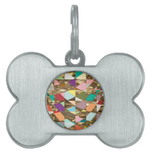 Abstract Colors Gold Foil Pet Name Tag