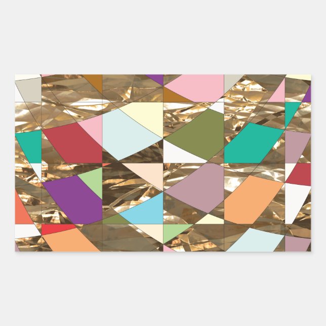 Abstract Colors Gold Foil Rectangular Sticker (Front)