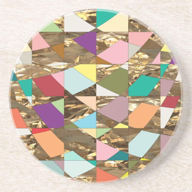 Abstract Colors Gold Foil Sandstone Coaster (Front)