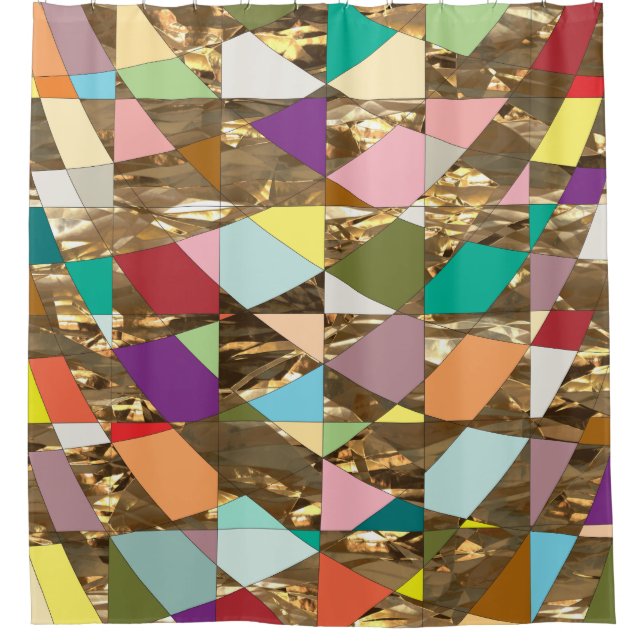 Abstract Colors Gold Foil Shower Curtain (Front)