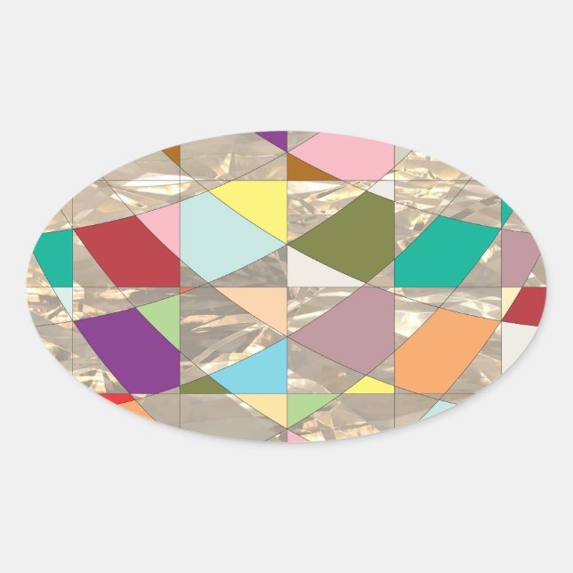 Abstract Colors Gold Oval Sticker (Front)