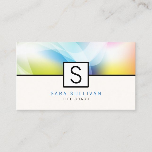 Abstract Colors Monogram Life Coach Business Card (Front)