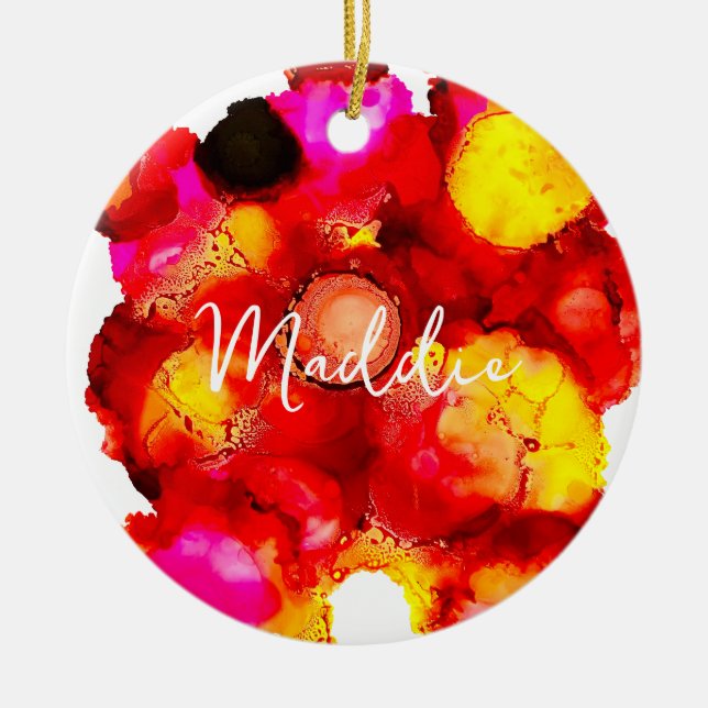 Abstract colour red and pink ceramic ornament (Front)