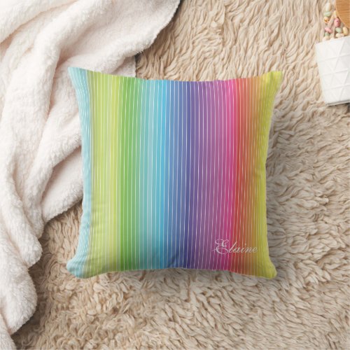 Abstract Colourful Rainbow Stripes Custom Monogram Throw Pillow