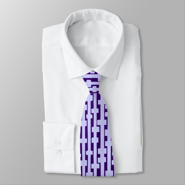 Abstract Columns - Powder Blue on Deep Purple Neck Tie (Tied)