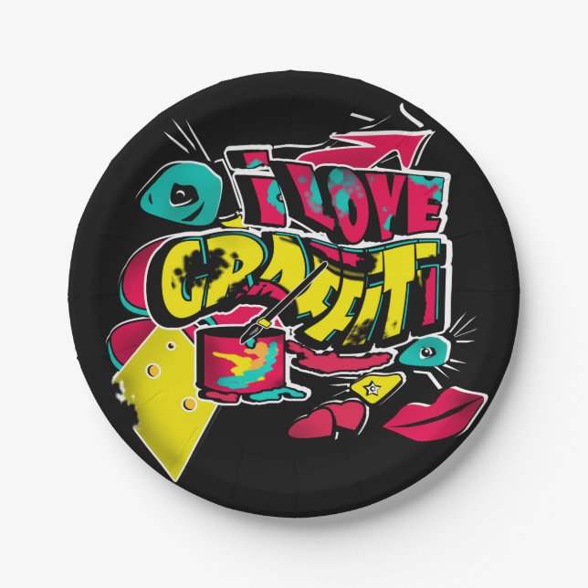 Abstract comics graffiti text grunge urban lips he paper plates (Front)