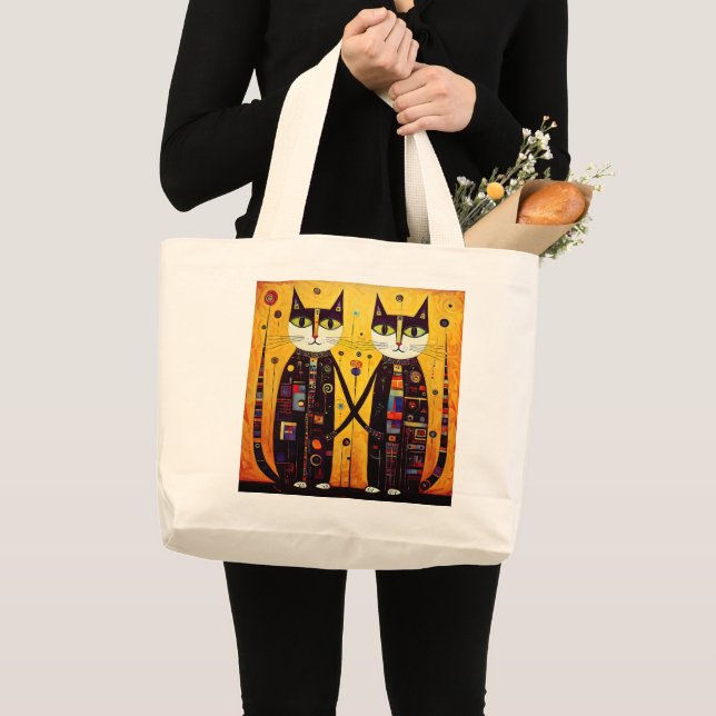 Abstract Companions: A Tale of Two Cats Large Tote Bag (Front (Product))
