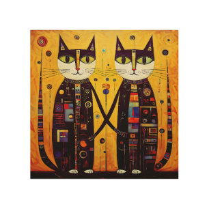 Abstract Companions: A Tale of Two Cats Wood Wall Art