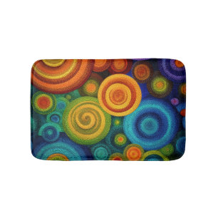 Abstract concentric circles in vibrant multicolor  bath mat