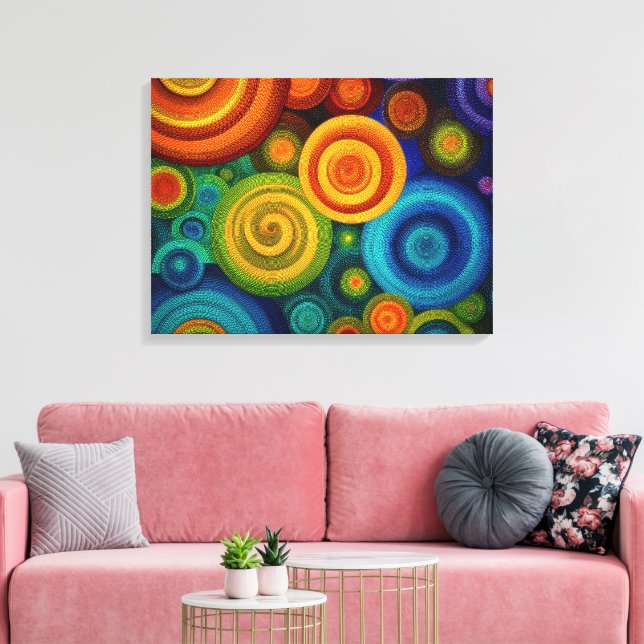 Abstract concentric circles in vibrant multicolor  canvas print (Insitu(LivingRoom))