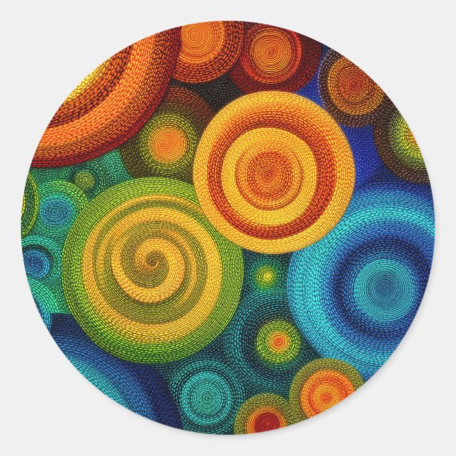 Abstract concentric circles in vibrant multicolor  classic round sticker (Front)