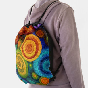 Abstract concentric circles in vibrant multicolor  drawstring bag