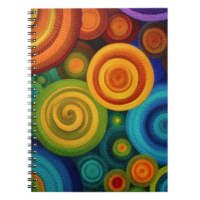 Abstract concentric circles in vibrant multicolor  notebook (Front)