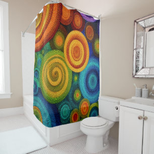 Abstract concentric circles in vibrant multicolor  shower curtain