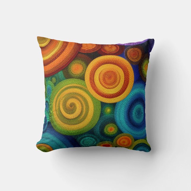 Abstract concentric circles in vibrant multicolor  throw pillow (Front)