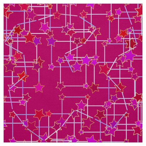 Abstract Constellation of Stars, Deep Fuchsia Pink Fabric