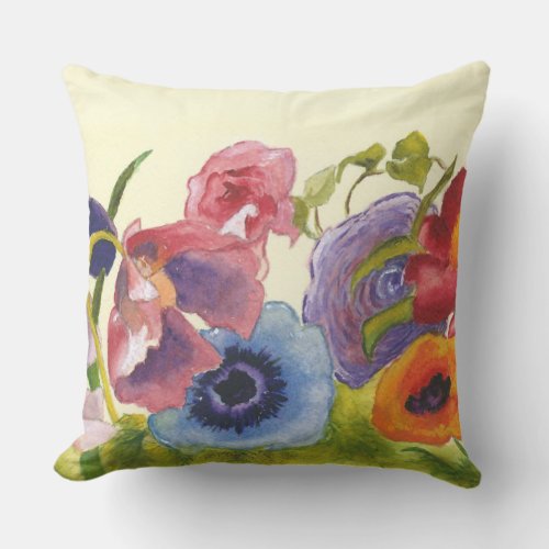 Abstract Contemporary Array of Colorful Flowers Throw Pillow
