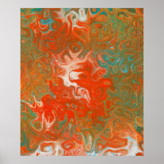 Abstract Contemporary Art Red Orange Teal Swirls Poster
