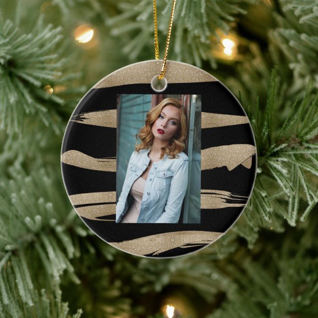 abstract contemporary chic black gold brush stroke ceramic ornament (Tree)