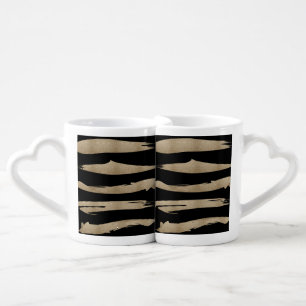 abstract contemporary chic black gold brush stroke coffee mug set