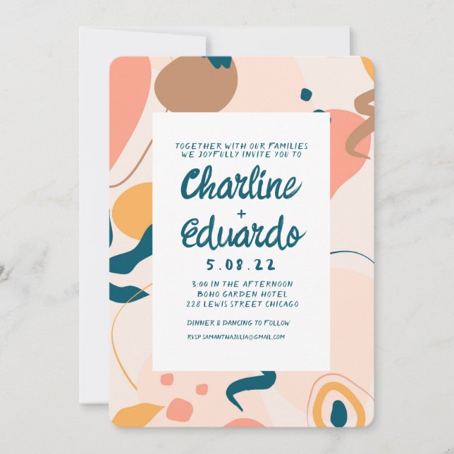 Abstract Contemporary Colorful Pastel Wedding  Invitation (Front)