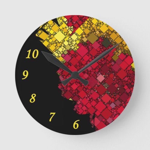 Abstract Contemporary Geometric 5 Yellow Numbers Round Clock