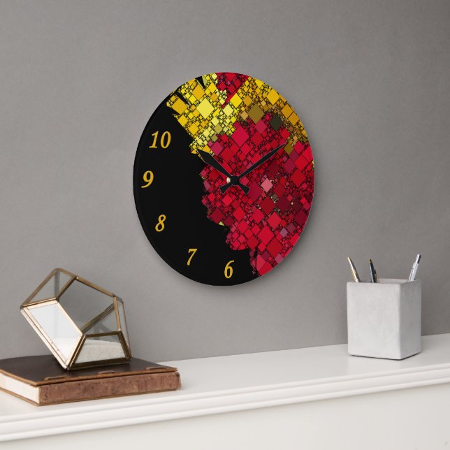 Abstract Contemporary Geometric Five Gold Numbers Large Clock (Office)