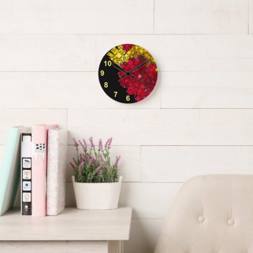 Abstract Contemporary Geometric Five Yellow Number Round Clock