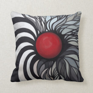 Abstract, contemporary, red circle, black, white throw pillow