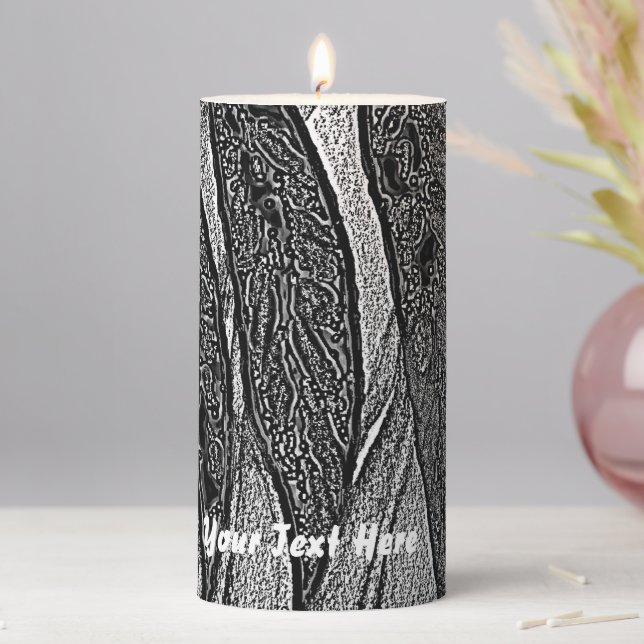 abstract contempory black and white leafs   pillar candle (In Situ)