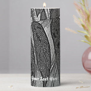 abstract contempory black and white leafs pillar candle