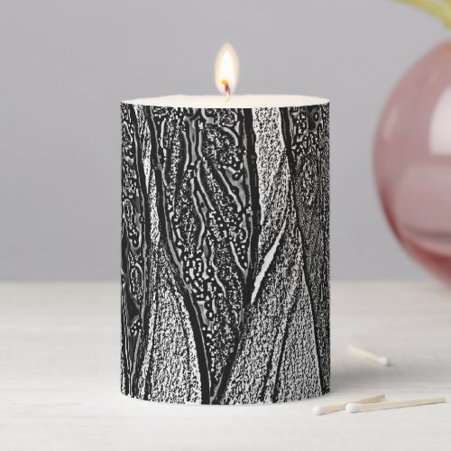 abstract contempory black and white leafs   pillar candle