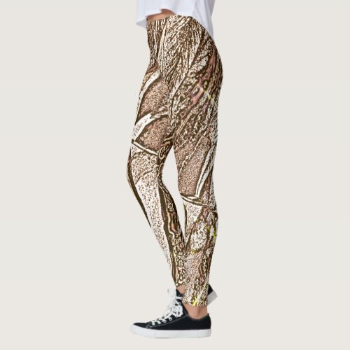 abstract contempory large pattern shades of brown leggings