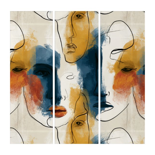 Abstract Continuous Line Art Women's Faces Pattern (Front)