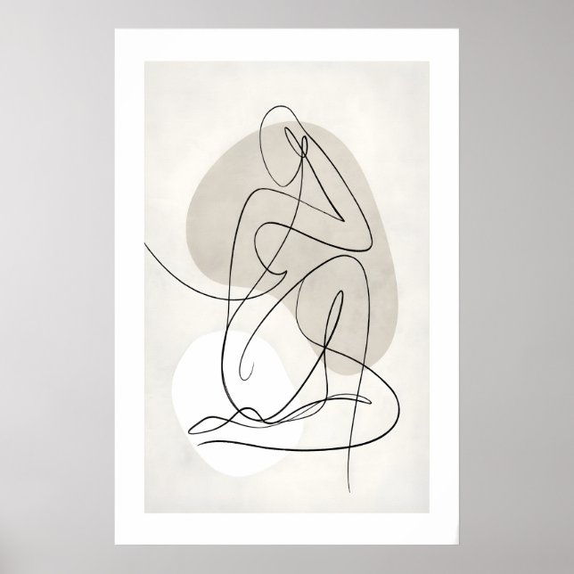 Abstract Contour Figure Poster - Neutral Gray and (Front)