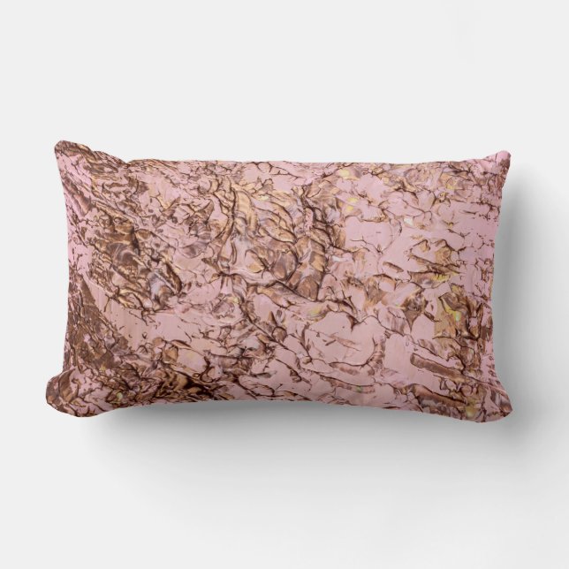 Abstract Copper Blush Pink Acrylic Painting Lumbar Pillow (Front)
