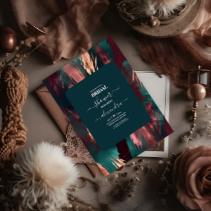 Abstract copper dark green dusty pink bridal invitation