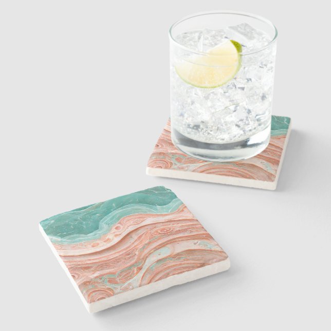 Abstract Coral and Teal    Stone Coaster (Side)
