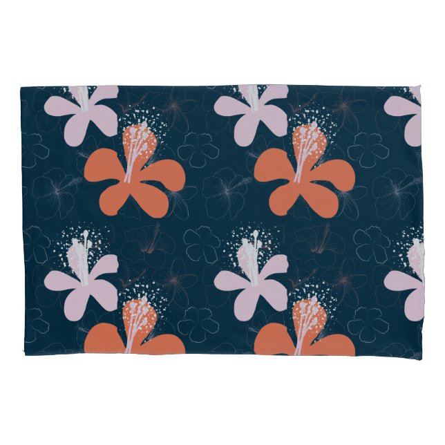 Abstract Coral Blush Hibiscus Pattern Pillow Case (Front)