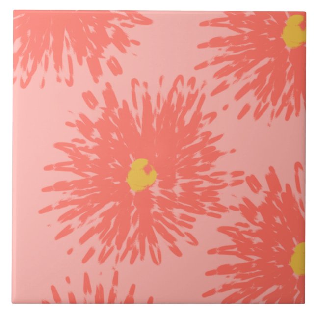 Abstract Coral Carnation Florals Ceramic Tile (Front)